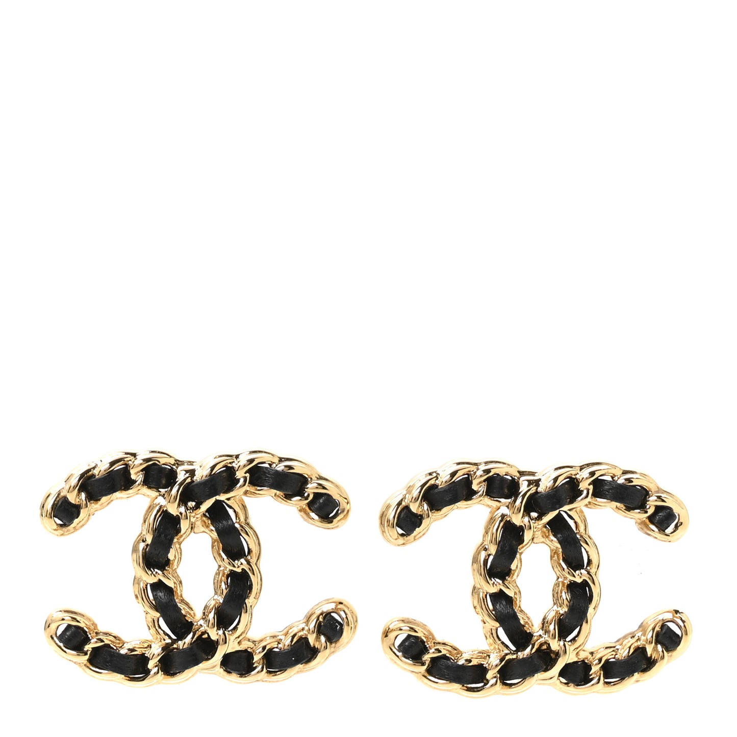 Lambskin CC Chain Earrings Black Gold