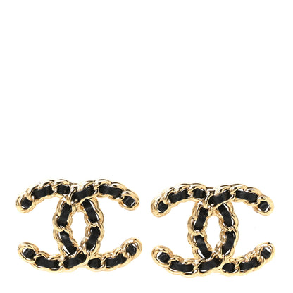 Chanel Lambskin CC Chain Earrings Black Gold 1 of 5