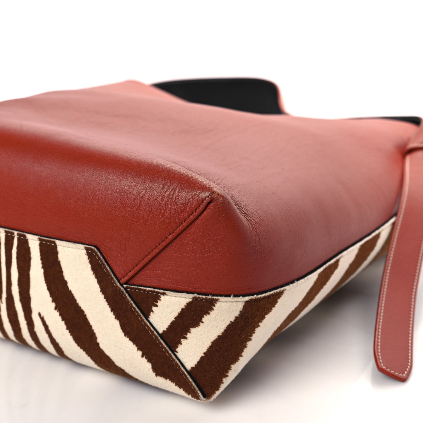 Shiny Smooth Calfskin Zebra Printed Calf Hair Small Twisted Cabas Chalk Brick