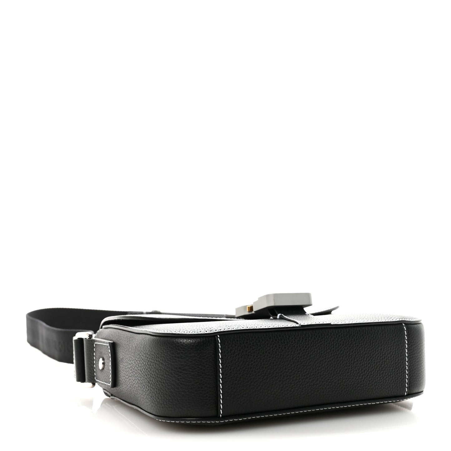 Grained Calfskin Medium Saddle Messenger Bag Black