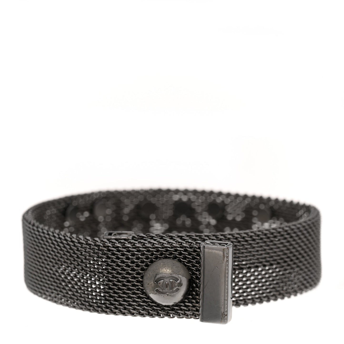 Metal Mesh Logo Bracelet Ruthenium