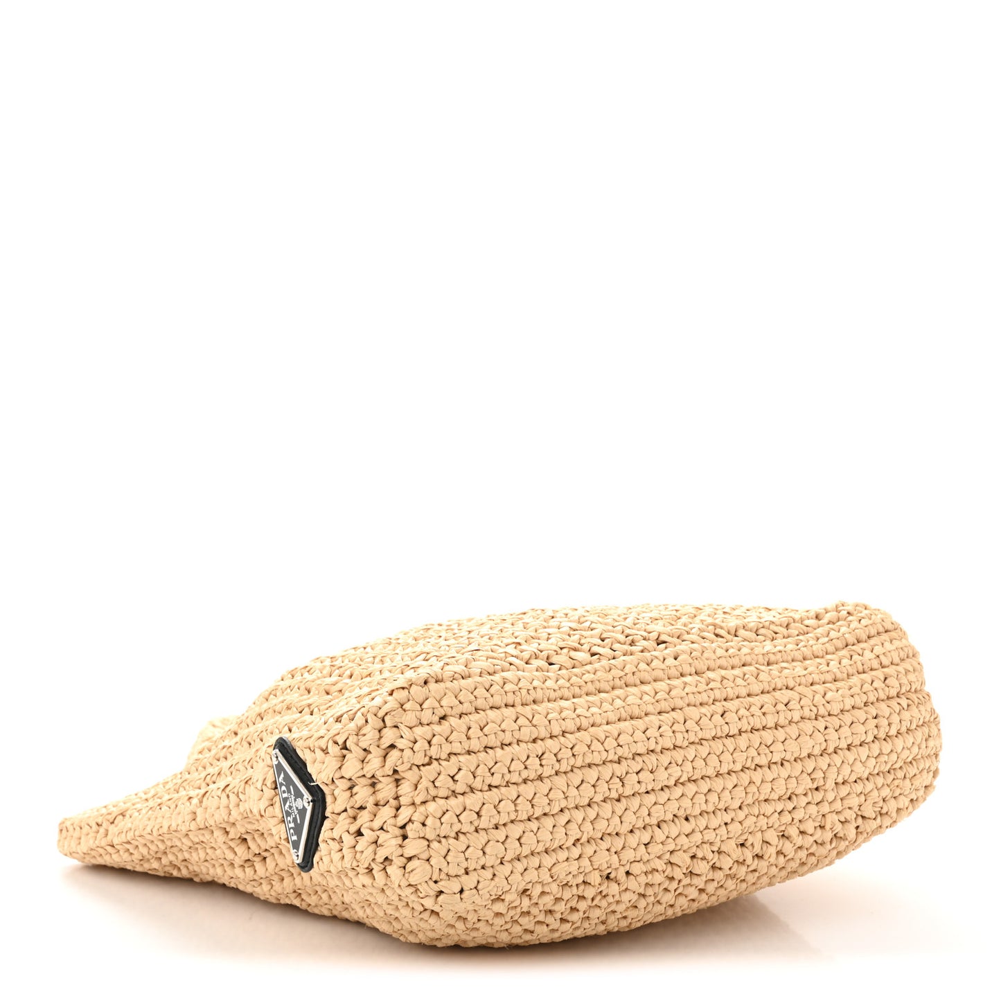 Yarn Raffia Effect Crochet Embroidered Small Logo Tote Naturale