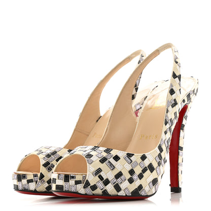 Christian Louboutin Satin Mosaique No Prive 120 Pumps 37.5 Silver Black White 4 of 12