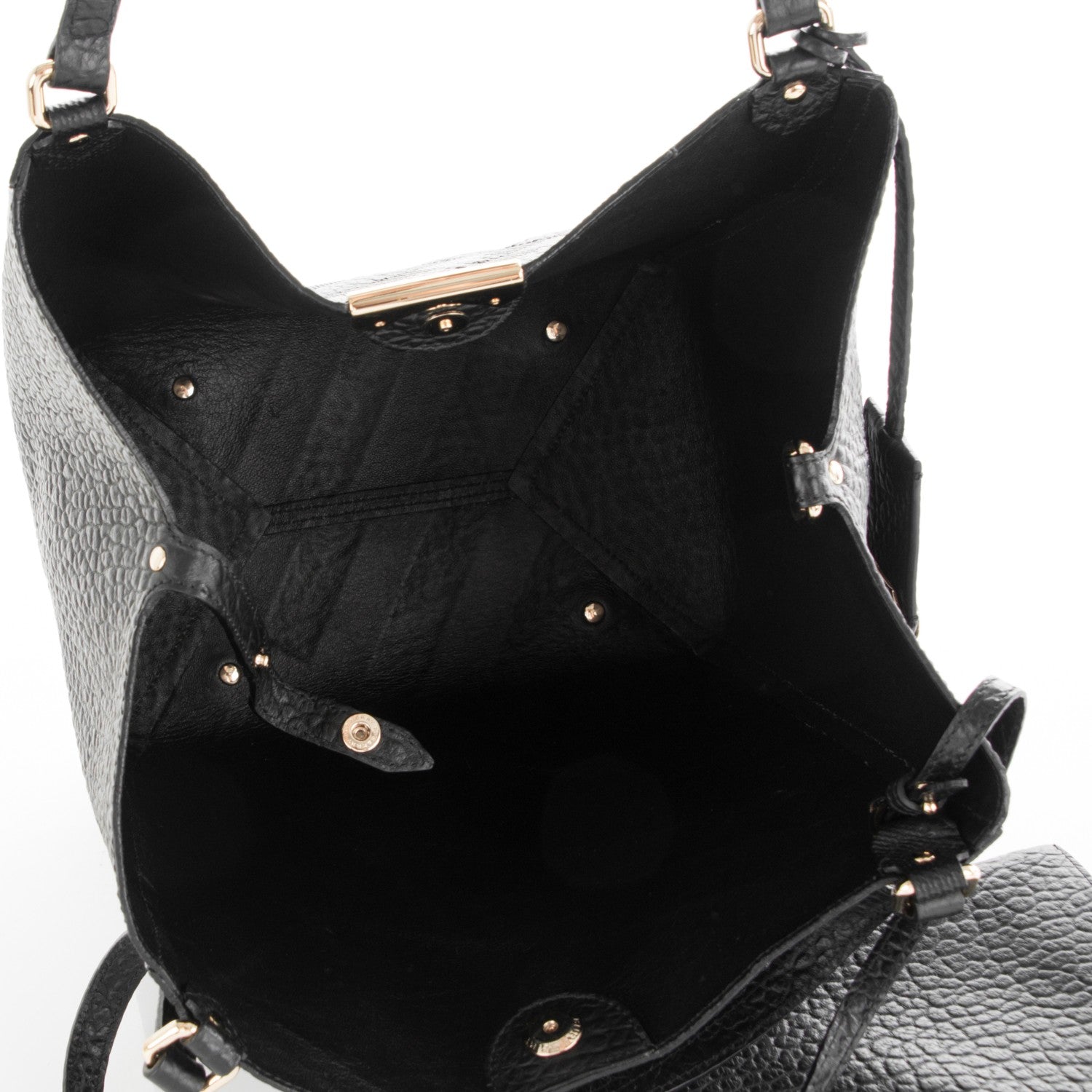 Burberry Signature Grain Calfskin Check Embossed Small Canterbury Tote Black 7 of 7