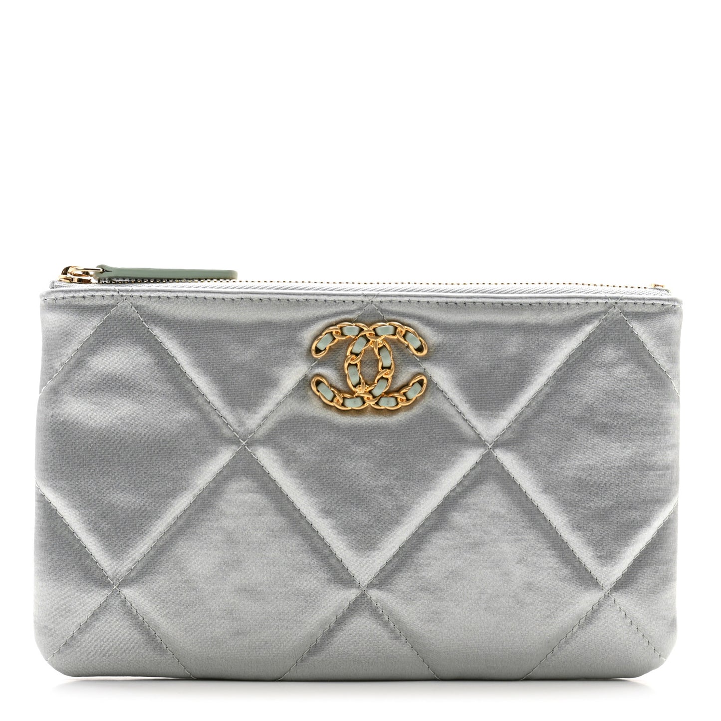 Satin Quilted Small Chanel 19 Pouch Gray