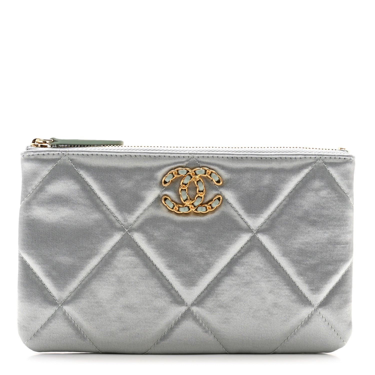 Chanel Satin Quilted Small Chanel 19 Pouch Gray 1 of 8