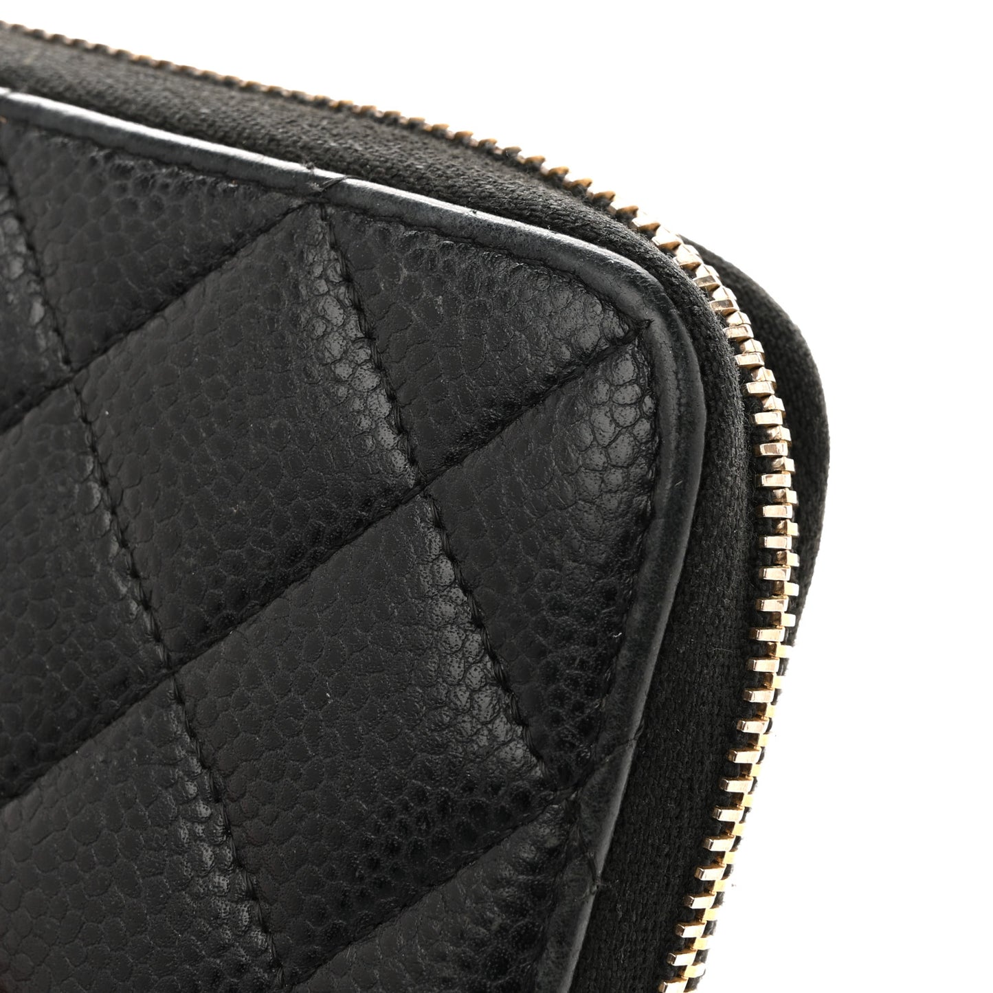 Caviar Quilted Large Gusset Zip Around Wallet Black