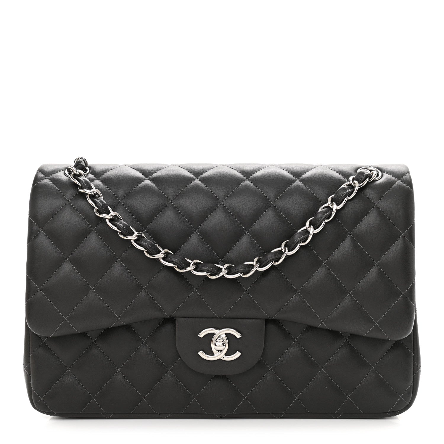 Chanel Lambskin Quilted Jumbo Double Flap Dark Grey 1 of 13