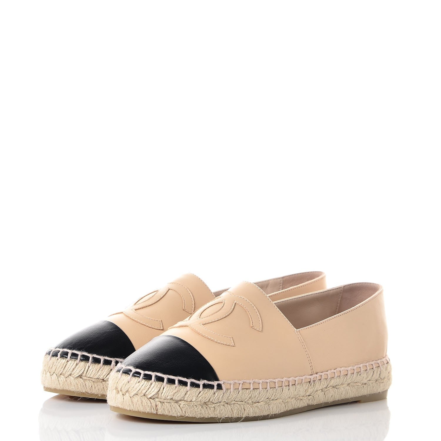 Chanel Lambskin CC Espadrilles 38 Beige Black 3 of 10