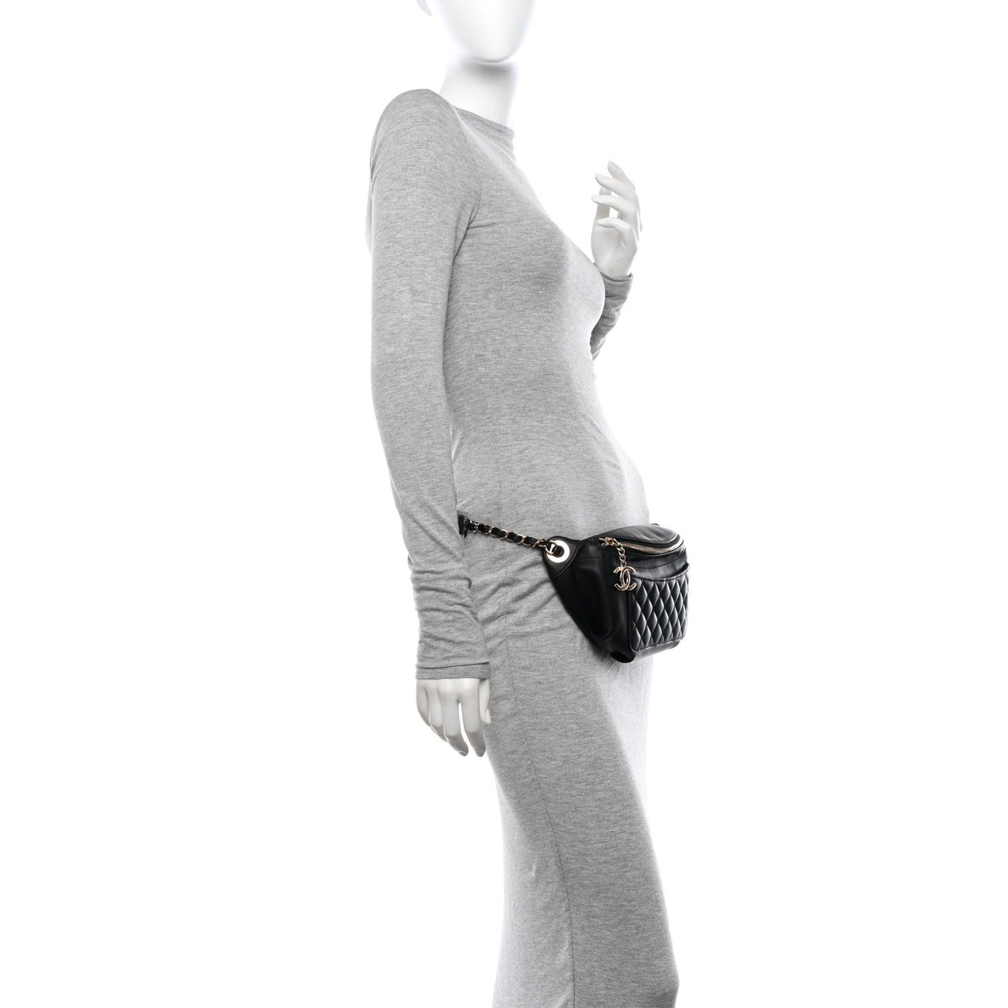 Lambskin Quilted Waist Bag Fanny Pack Black