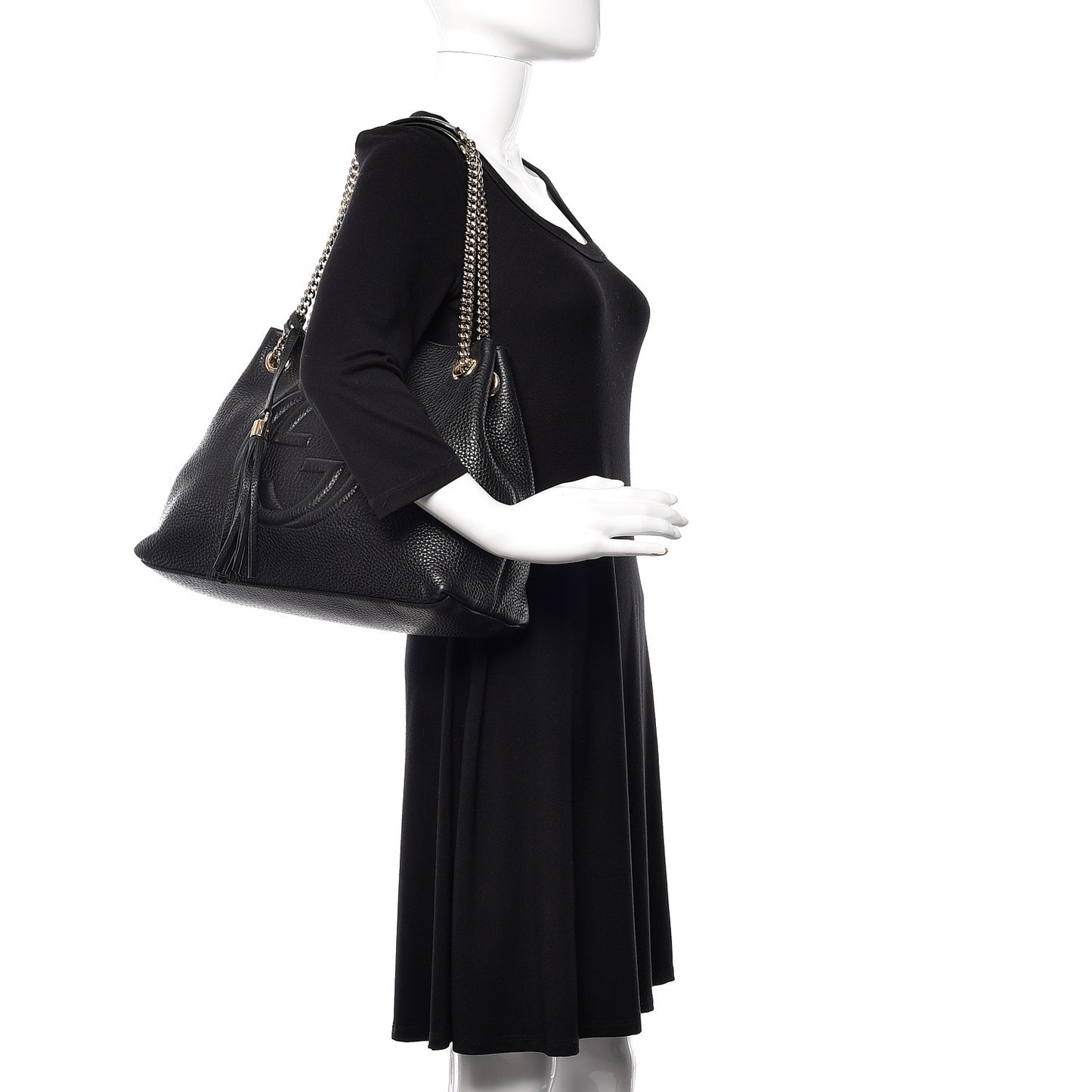 Pebbled Calfskin Medium Soho Chain Shoulder Bag Black