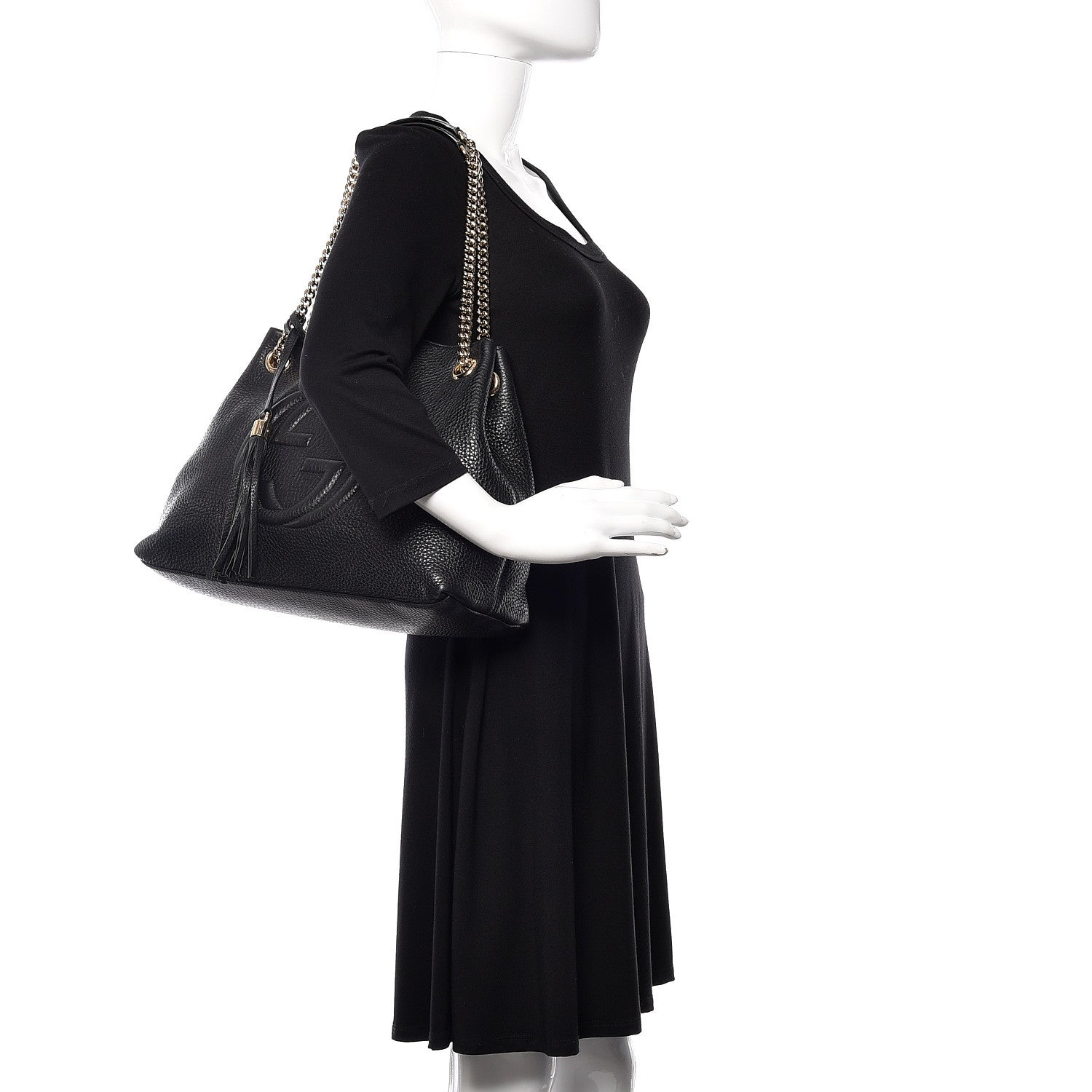 Gucci Pebbled Calfskin Medium Soho Chain Shoulder Bag Black 2 of 10