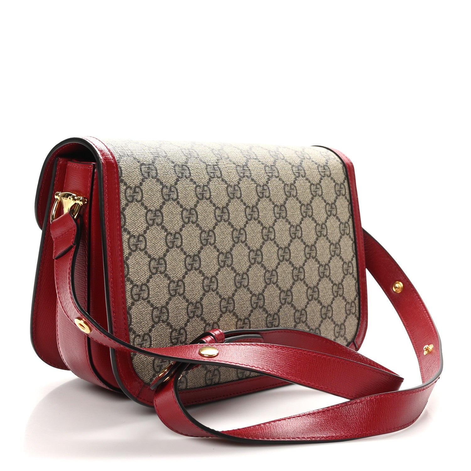 Gucci GG Supreme Monogram Azalea Calfskin Horsebit 1955 Shoulder Bag Beige Ebony New Cherry Red 3 of 10