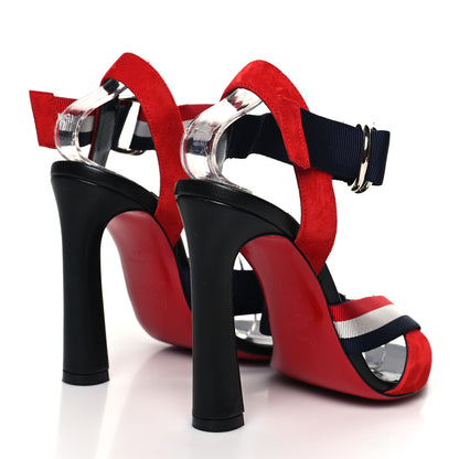 Christian Louboutin Suede Water Poleta Striped Sandals 37 Red Blue 4 of 7