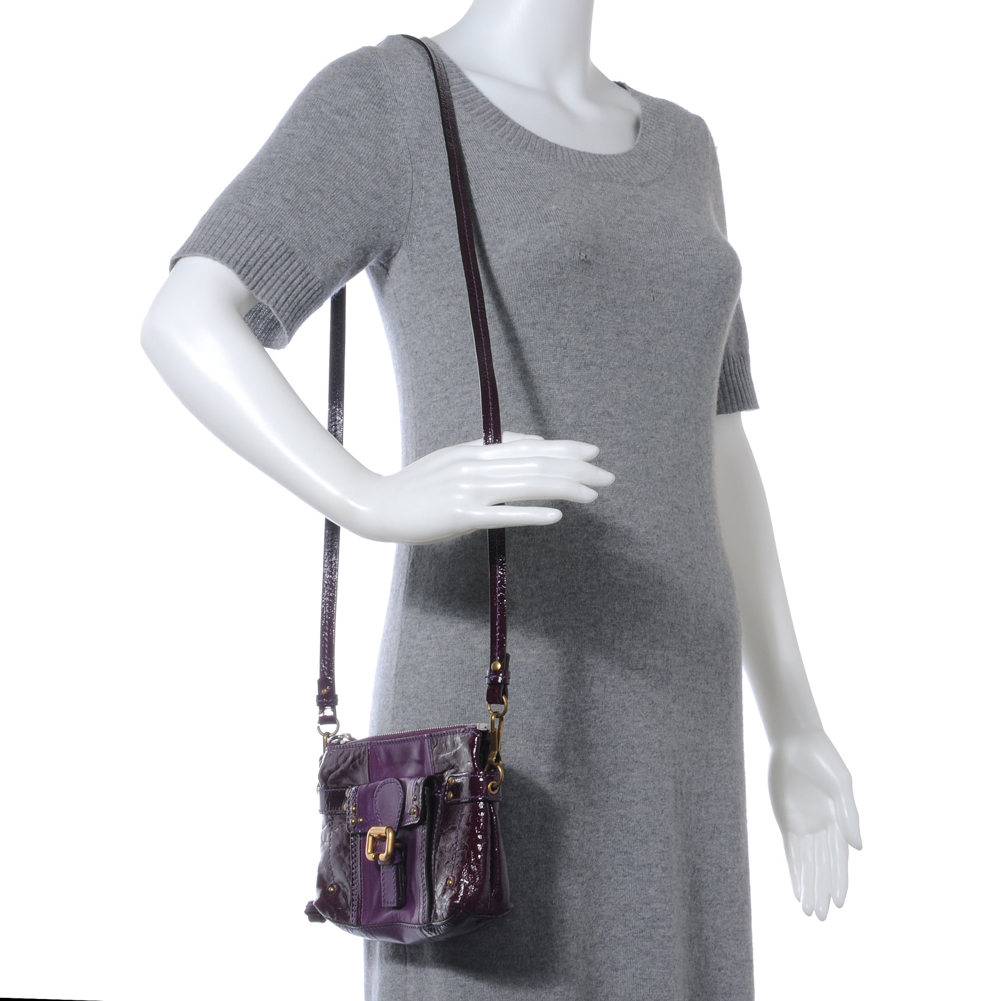 Chloe Patent Leather Paddington Pochette Bag Dark Purple 2 of 10