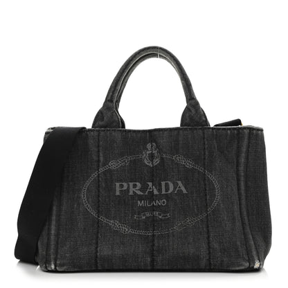 Prada Denim Logo Tote Black 1 of 12