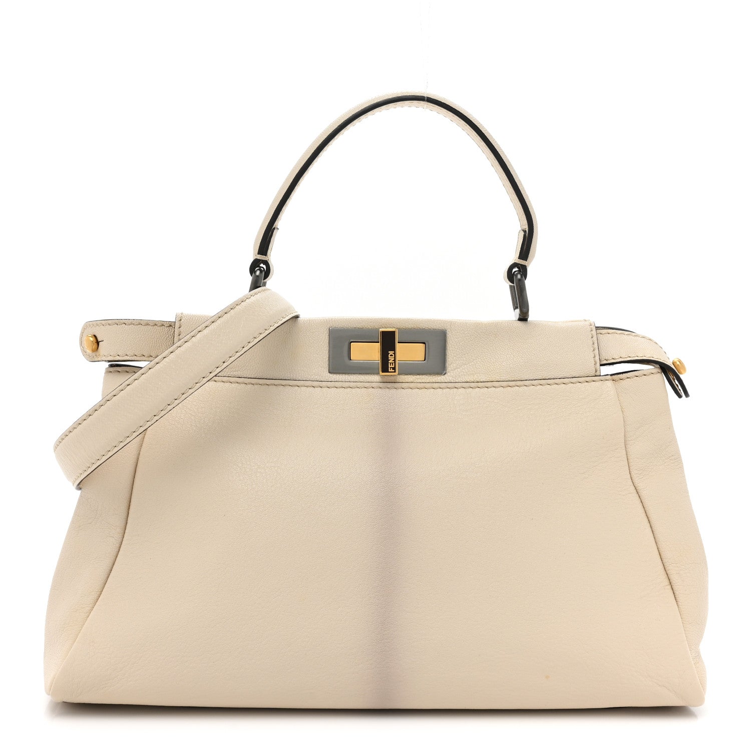 Fendi Goatskin Zucca Medium Peekaboo Iconic Satchel White Tobacco 1 of 9