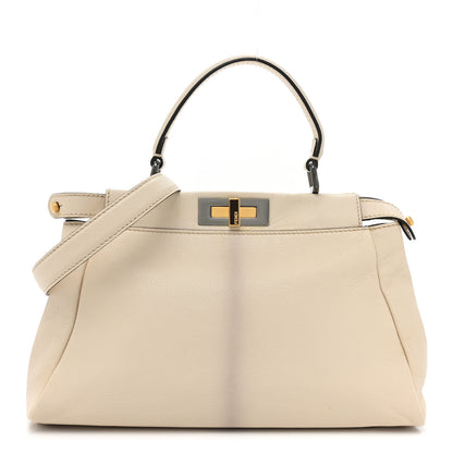 Fendi Goatskin Zucca Medium Peekaboo Iconic Satchel White Tobacco 1 of 9