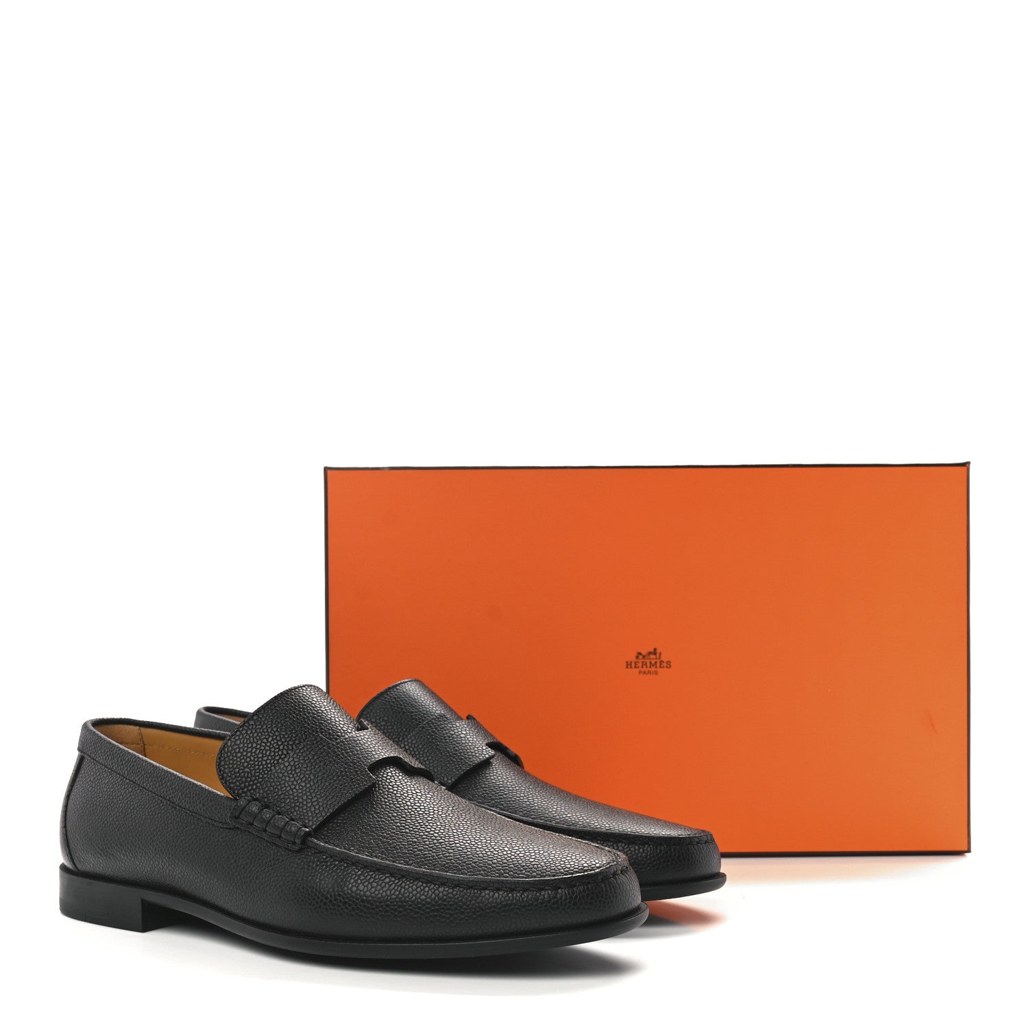 Hermes Grained Calfskin Mens Duke Loafer 43 Black 9 of 9