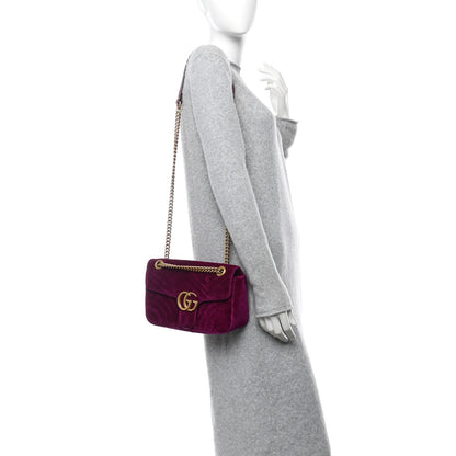 Gucci Velvet Matelasse Small GG Marmont Shoulder Bag Fuchsia Violet Cyclamen 3 of 10