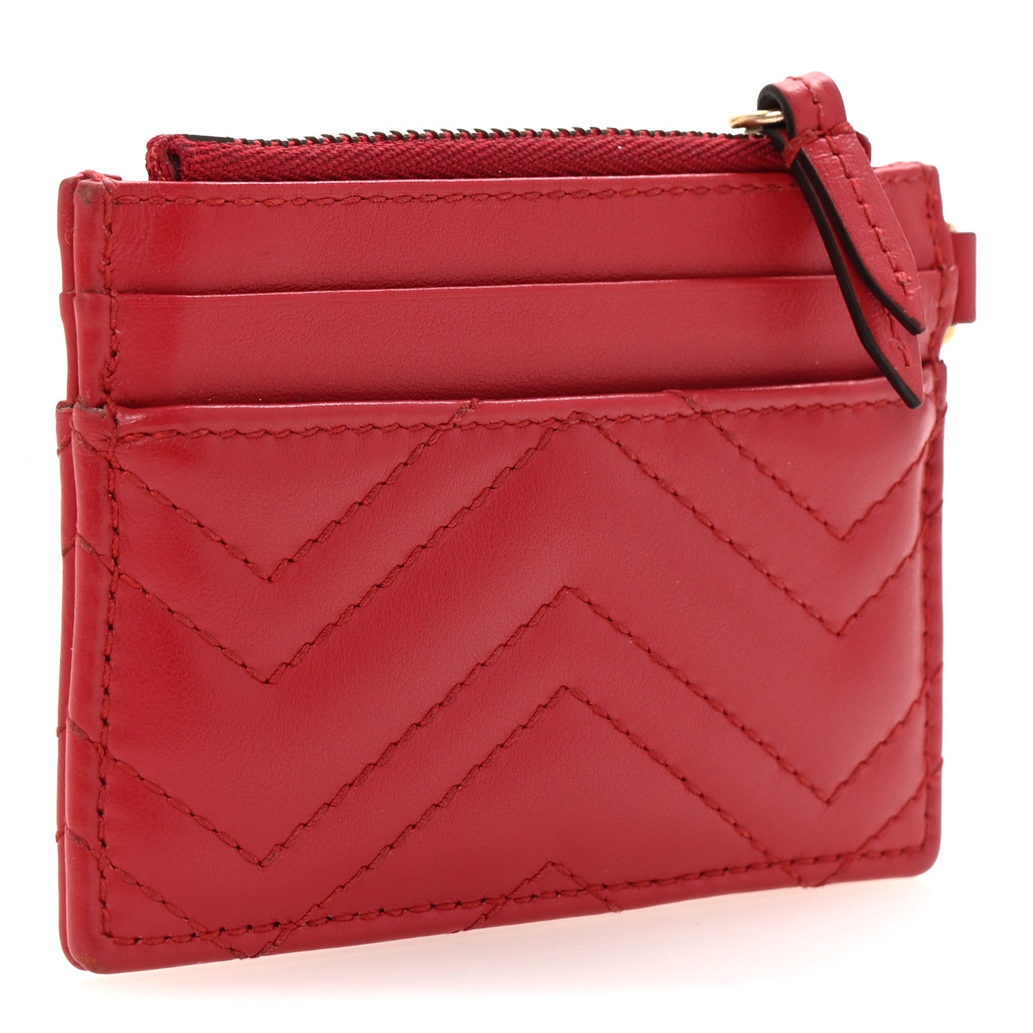 Gucci Calfskin Matelasse GG Marmont Key Case Card Holder Hibiscus Red 3 of 6