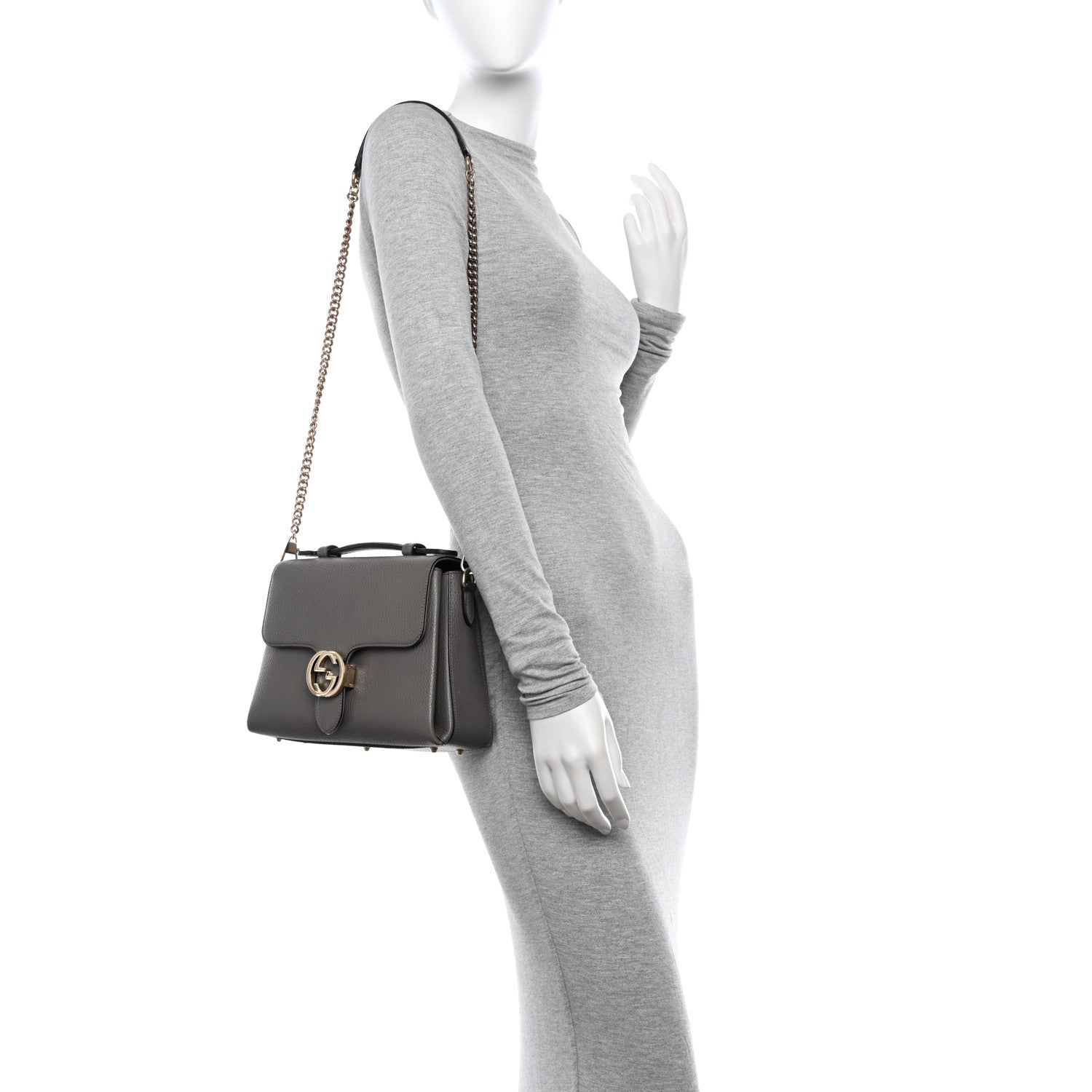 Gucci Dollar Calfskin Interlocking G Top Handle Shoulder Bag Loess 2 of 17