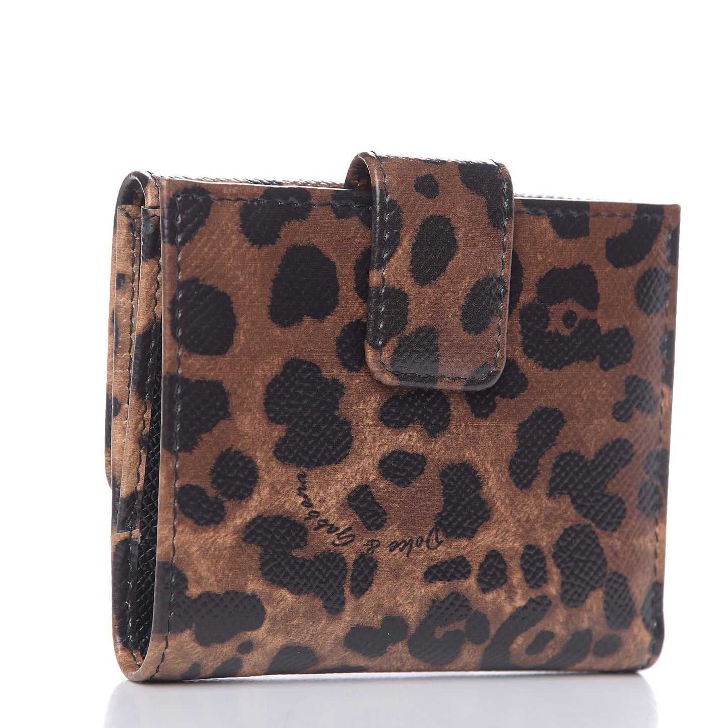 Dauphine Leopard Printed Logo French Flap Wallet Black