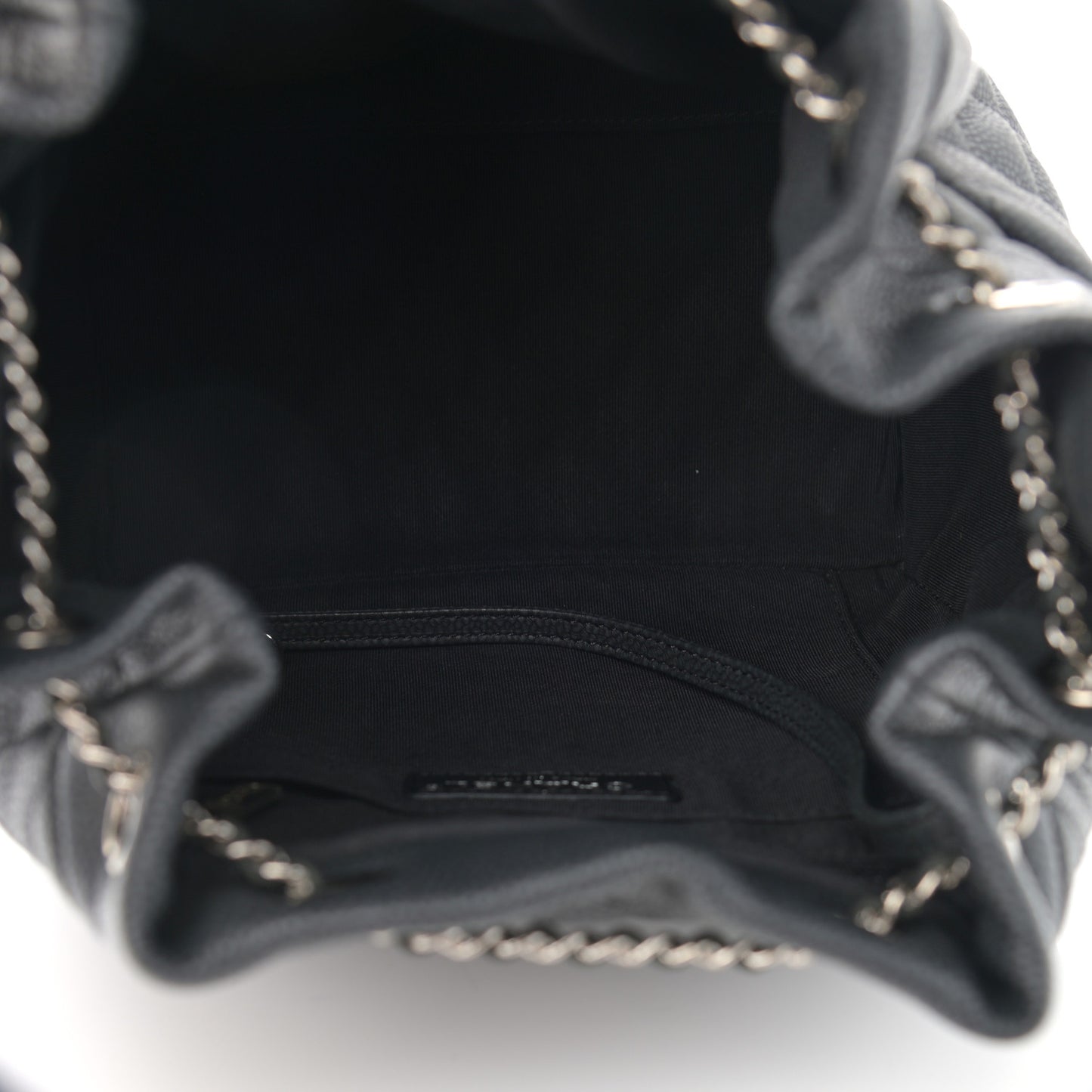 Caviar Flat Quilted CC Chain Bucket Drawstring Bag Black