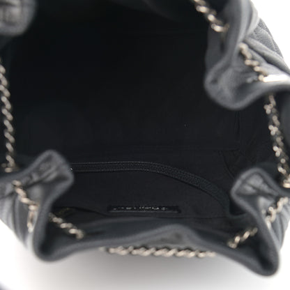 Chanel Caviar Flat Quilted CC Chain Bucket Drawstring Bag Black 5 of 10