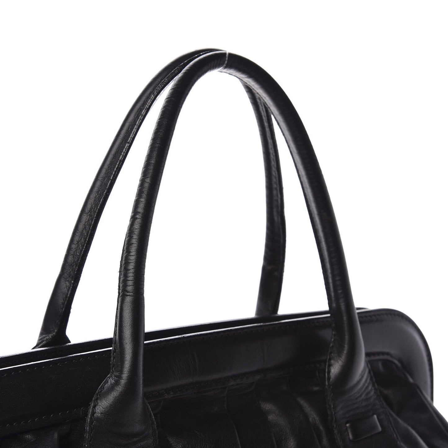 Lambskin Pleated Frame Tote Black