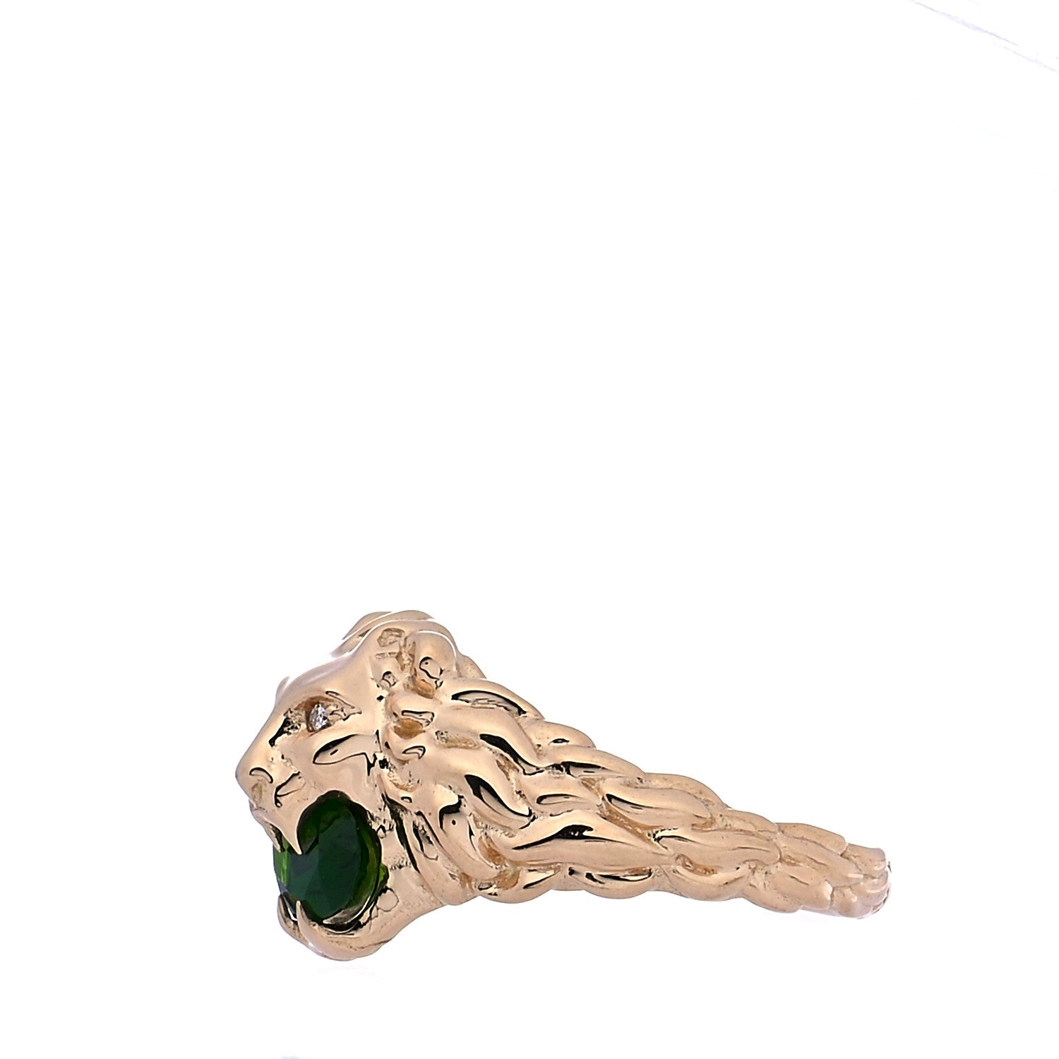Gucci 18K Yellow Gold Diamond Chrome Diopside Lion Head Ring 55 7.25 4 of 9