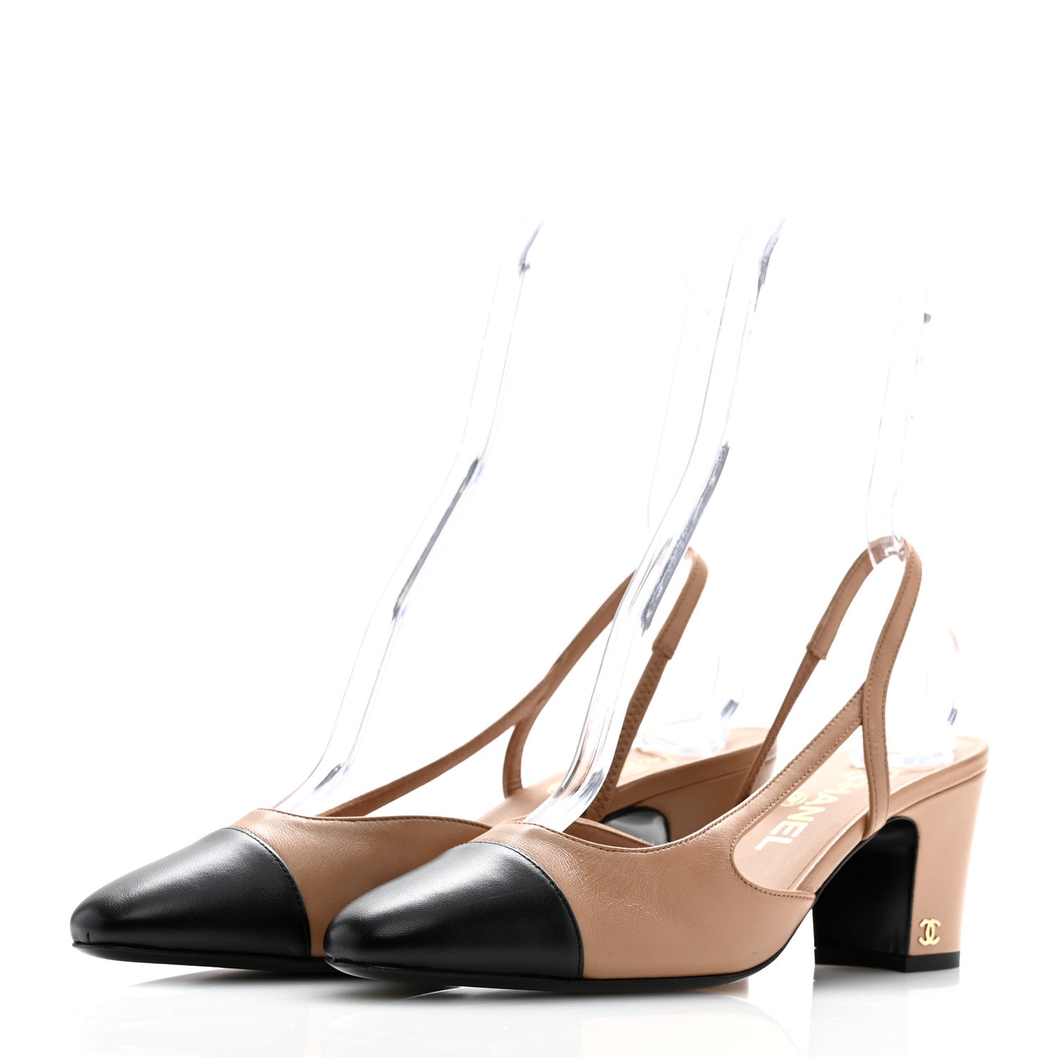 Chanel Lambskin Cap Toe CC Slingback Pumps 39 Dark Beige Black 4 of 12