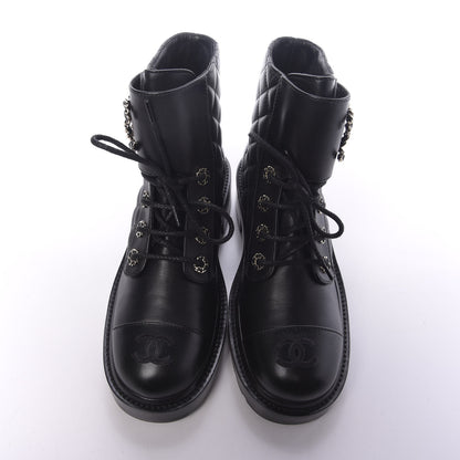 Chanel Shiny Lambskin Quilted Lace Up Combat Boots 37.5 Black 5 of 8