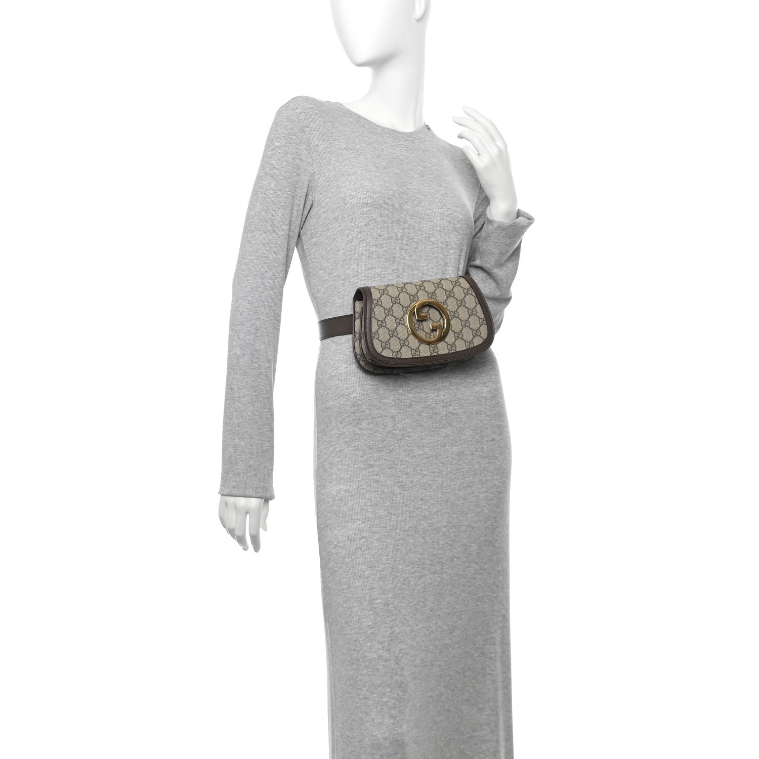 Gucci GG Supreme Monogram Textured Dollar Calfskin Blondie Belt Bag 115 46 Beige Ebony New Acero 2 of 10