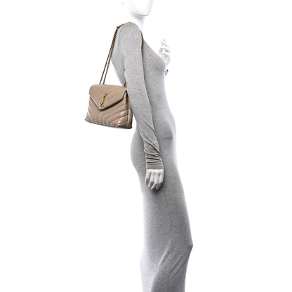 Saint Laurent Calfskin Y Quilted Monogram Small Loulou Chain Satchel Dark Beige 2 of 12