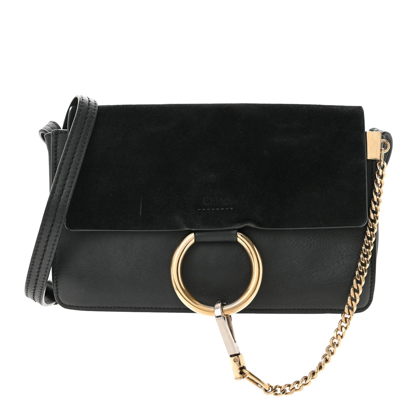 Suede Calfskin Small Faye Shoulder Bag Black