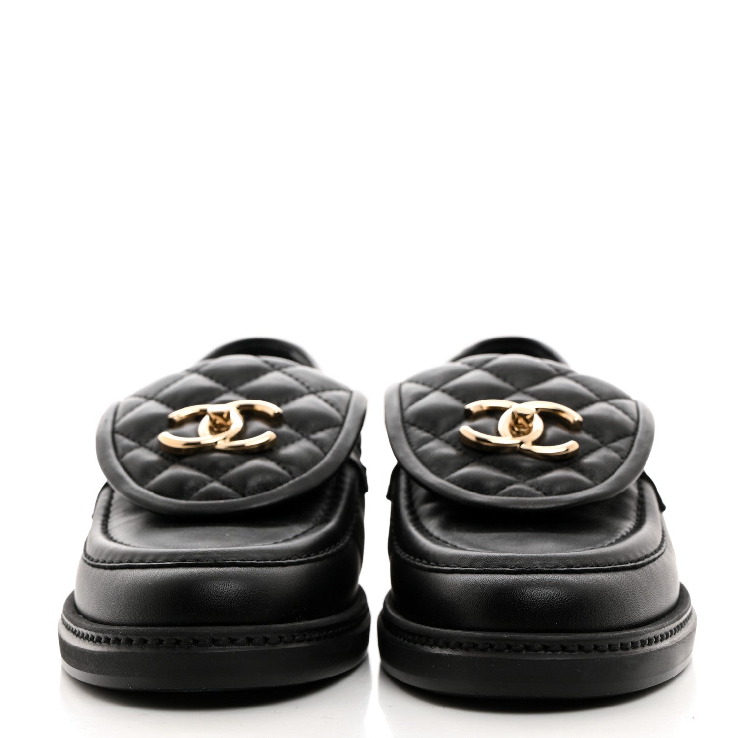 Chanel Lambskin Quilted CC Turnlock Loafers 37 Black 2 of 9