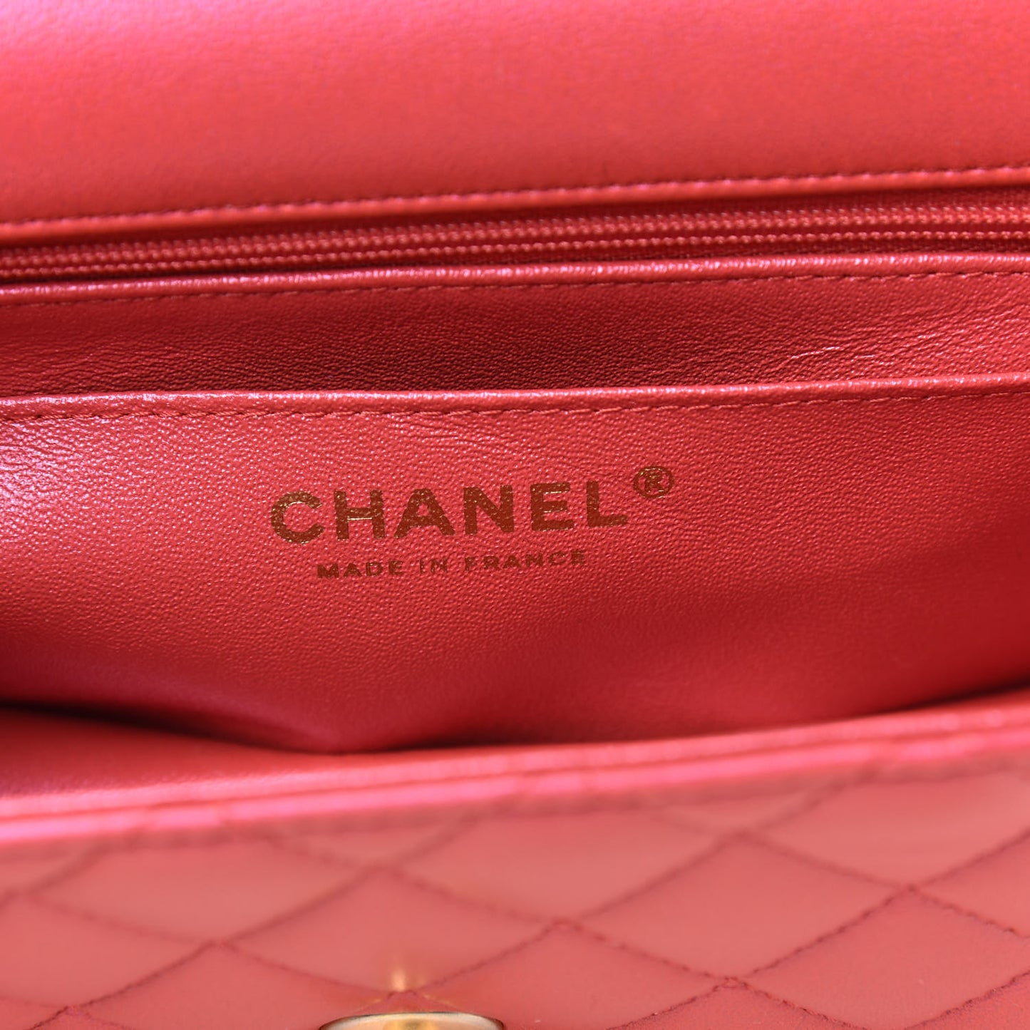 Iridescent Lambskin Quilted Mini Top Handle Rectangular Flap Red