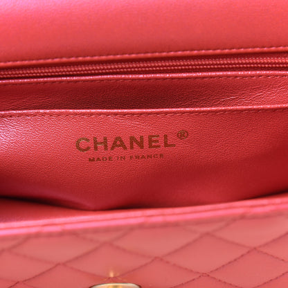 Chanel Iridescent Lambskin Quilted Mini Top Handle Rectangular Flap Red 6 of 11