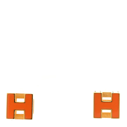 Hermes Gold Lacquered Cage d'H Earrings Orange 1 of 4