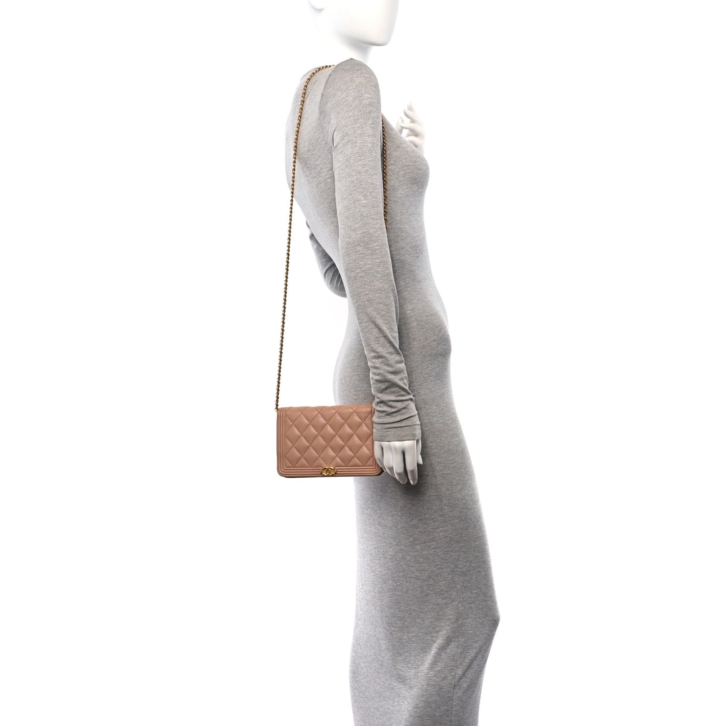 Caviar Quilted Boy Wallet On Chain WOC Dark Beige