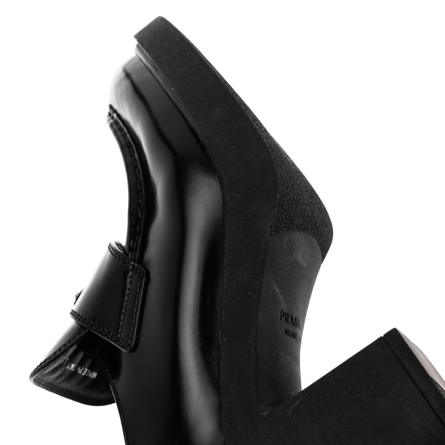 Prada Spazzolato Metal Triangle Logo 85mm Loafers 41 Black 10 of 13