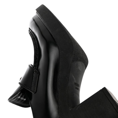 Prada Spazzolato Metal Triangle Logo 85mm Loafers 41 Black 10 of 13