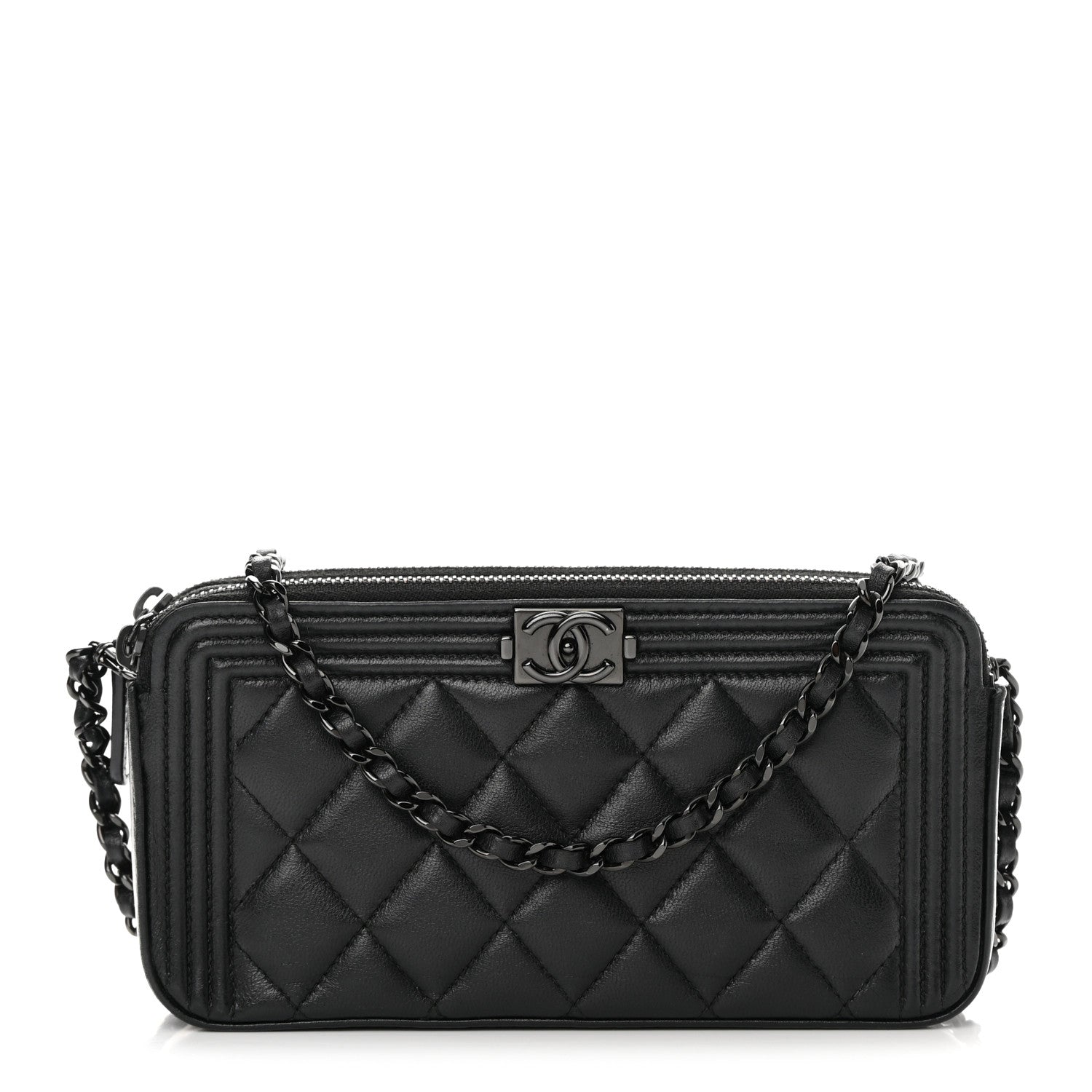 Chanel Lambskin Quilted Small Boy Clutch With Chain So Black 1 of 18