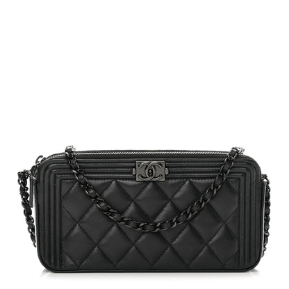 Chanel Lambskin Quilted Small Boy Clutch With Chain So Black 1 of 18