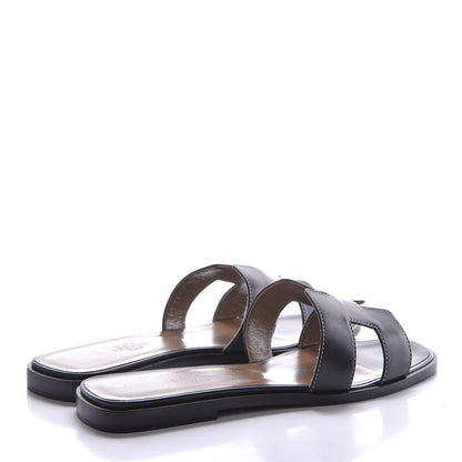 Hermes Box Calfskin Oran Sandals 37 Black 4 of 7