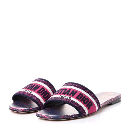 Christian Dior Canvas Embroidered Animals Dway Mules Slide Sandals 38.5 Deep Blue Fuchsia 3 of 10