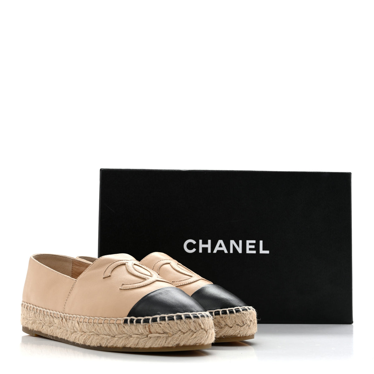 Chanel Lambskin CC Espadrilles 35 Beige Black 10 of 10