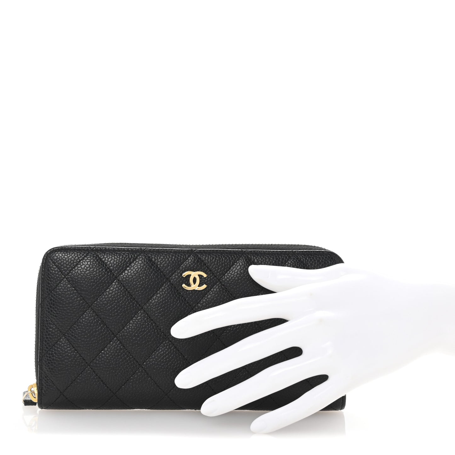 Caviar Quilted Large Gusset Zip Around Wallet Black