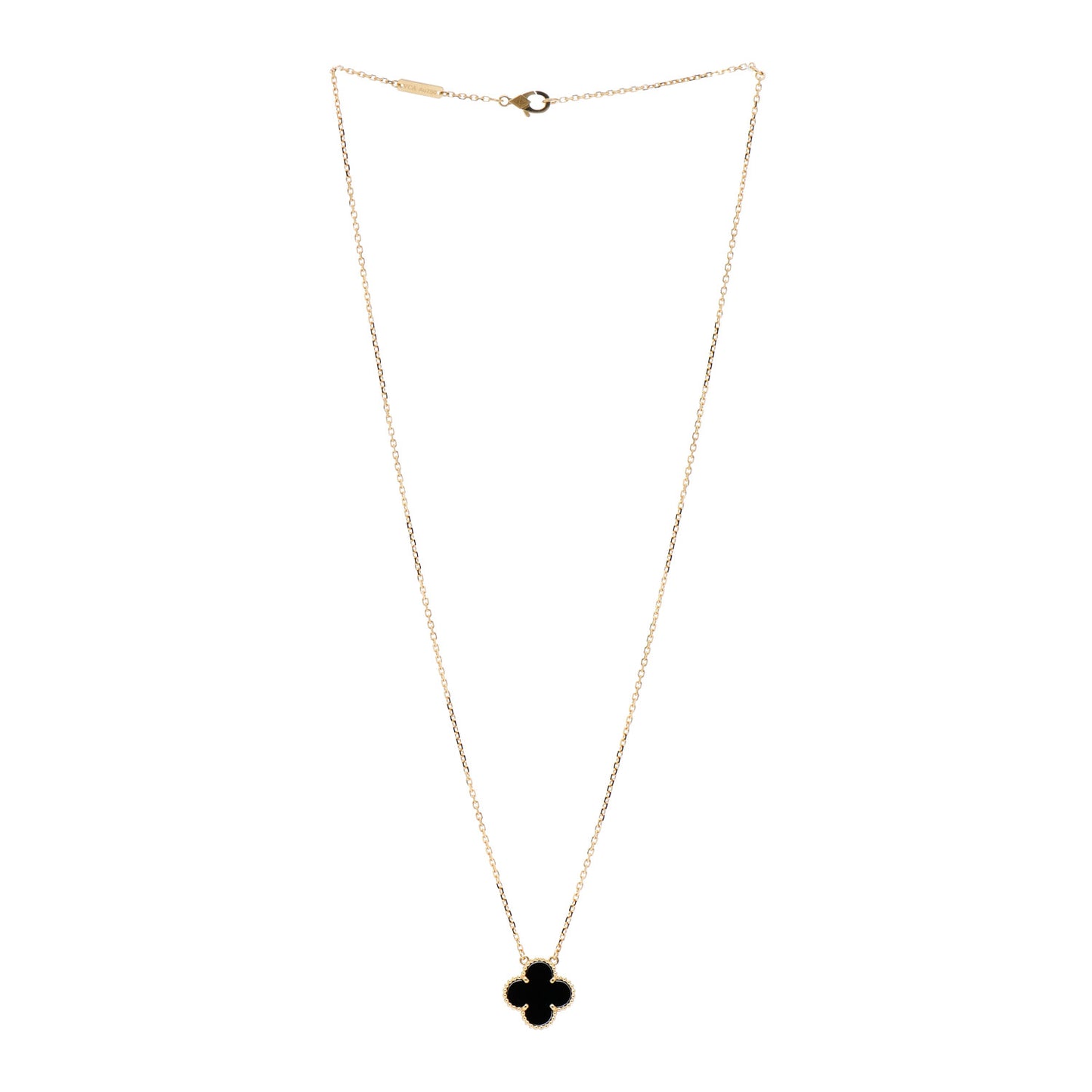 18K Yellow Gold Black Onyx Vintage Alhambra Pendant Necklace
